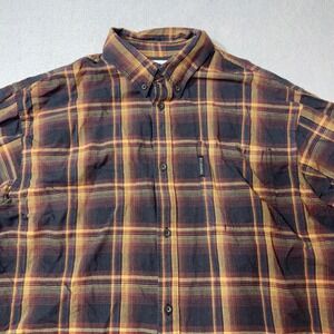 Columbia Mens XL Plaid Button Down Shirt Long Sleeve Cotton Brown AM7948